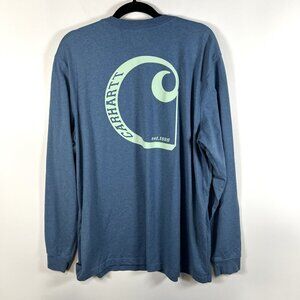 Carhartt Shirt Mens Size XL Blue Loose Fit Utility Work Pocket Long Sleeve Work‎